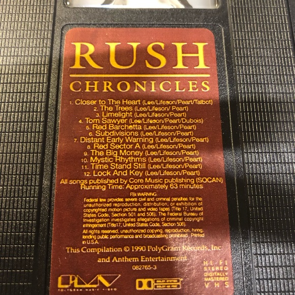 Rush - Chronicles (VHS, 1990) 63min Limelight,  Tom Sawyer, Closer To The Heart - Picture 9 of 9